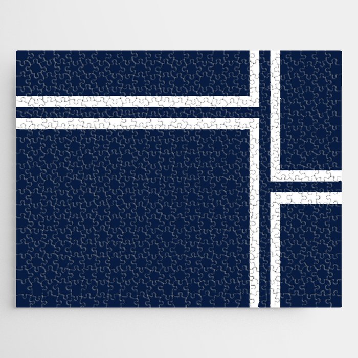Strong Deco - Minimalist Geometric Pattern in White and Nautical Navy Blue Jigsaw Puzzle Gallery Image 1
