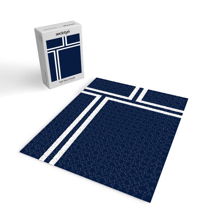 Strong Deco - Minimalist Geometric Pattern in White and Nautical Navy Blue Jigsaw Puzzle Gallery Image 2