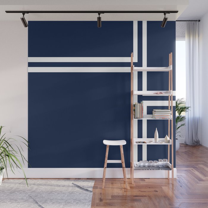 Strong Deco - Minimalist Geometric Pattern in White and Nautical Navy Blue Wall Mural Gallery Image 1