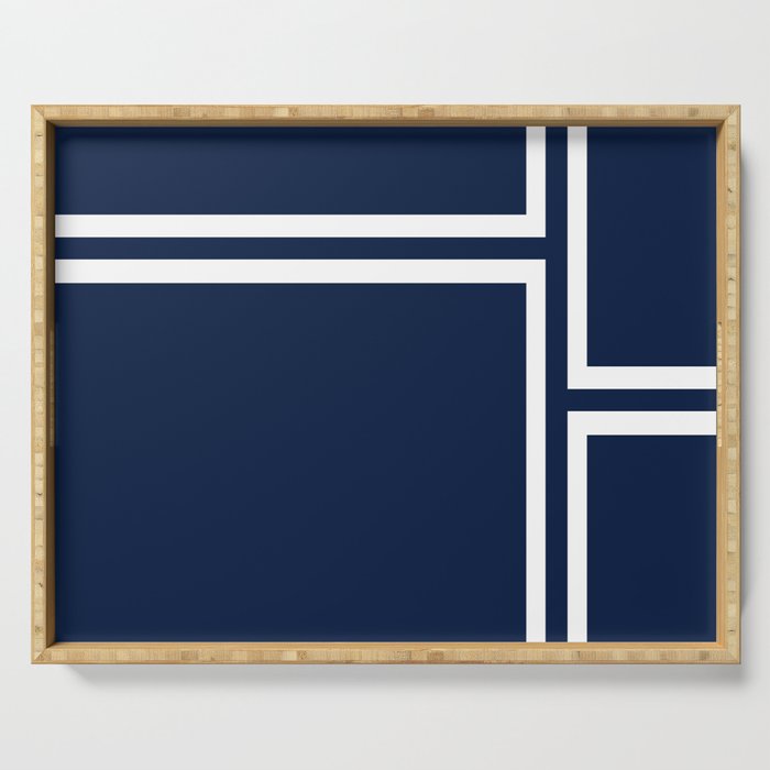 Strong Deco - Minimalist Geometric Pattern in White and Nautical Navy Blue Serving Tray Gallery Image 1