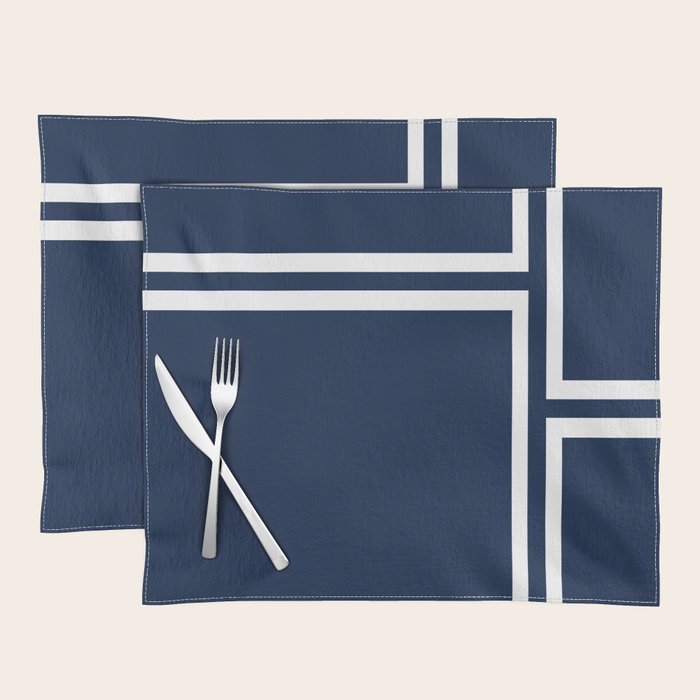 Strong Deco - Minimalist Geometric Pattern in White and Nautical Navy Blue Placemat Gallery Image 1