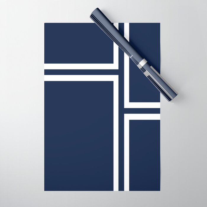 Strong Deco - Minimalist Geometric Pattern in White and Nautical Navy Blue Wrapping Paper Gallery Image 1