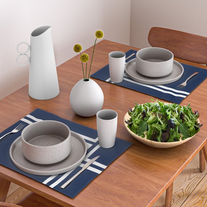 Strong Deco - Minimalist Geometric Pattern in White and Nautical Navy Blue Placemat Gallery Image 2