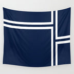 Strong Deco - Minimalist Geometric Pattern in White and Nautical Navy Blue Wall Tapestry Gallery Image 4