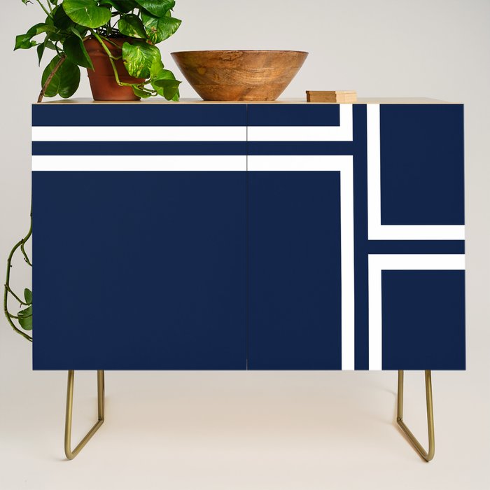 Strong Deco - Minimalist Geometric Pattern in White and Nautical Navy Blue Credenza Gallery Image 1