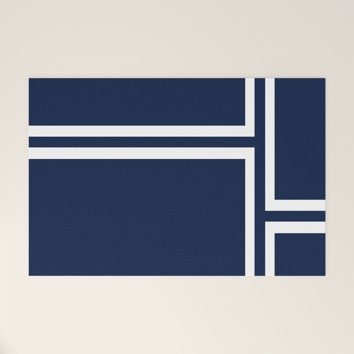 Strong Deco - Minimalist Geometric Pattern in White and Nautical Navy Blue Welcome Mat Gallery Image 1