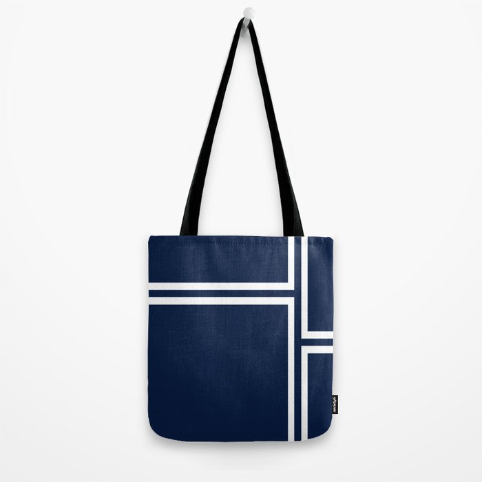 Strong Deco - Minimalist Geometric Pattern in White and Nautical Navy Blue Tote Bag Gallery Image 2