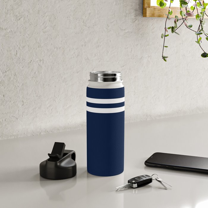 Strong Deco - Minimalist Geometric Pattern in White and Nautical Navy Blue Water Bottle Gallery Image 4