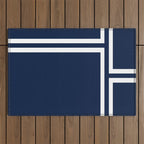 Strong Deco - Minimalist Geometric Pattern in White and Nautical Navy Blue Outdoor Rug Gallery Image 1