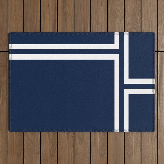 Strong Deco - Minimalist Geometric Pattern in White and Nautical Navy Blue Outdoor Rug Gallery Image 1