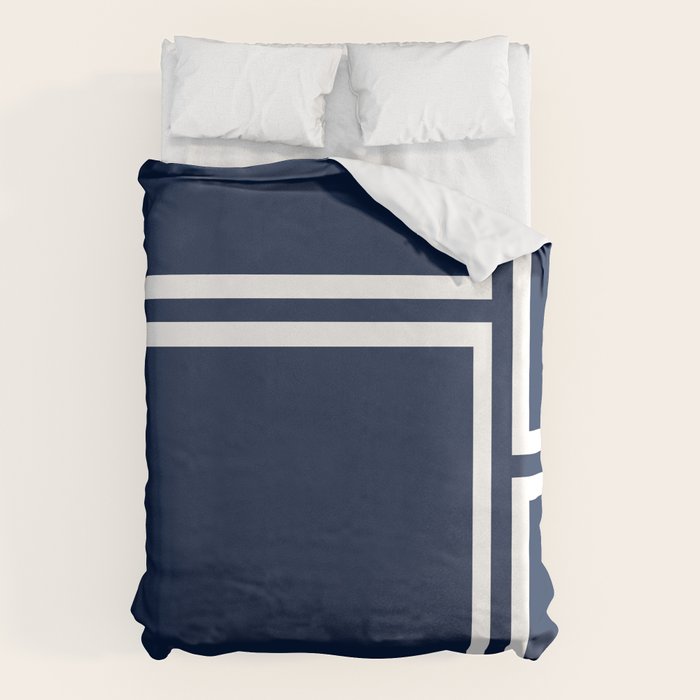 Strong Deco - Minimalist Geometric Pattern in White and Nautical Navy Blue Duvet Cover Gallery Image 1