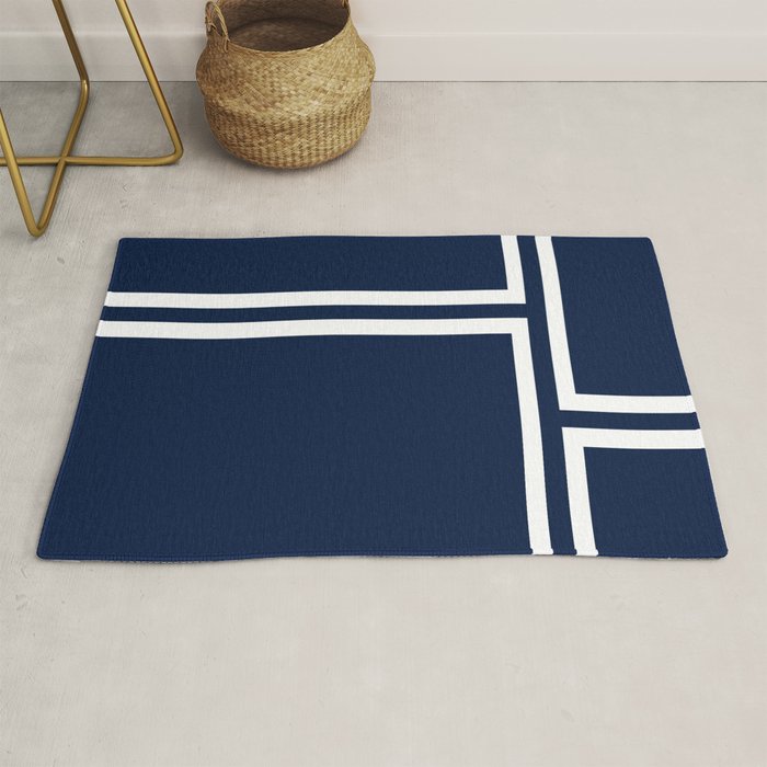 Strong Deco - Minimalist Geometric Pattern in White and Nautical Navy Blue Rug Gallery Image 1