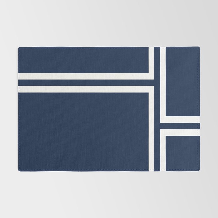 Strong Deco - Minimalist Geometric Pattern in White and Nautical Navy Blue Rug Gallery Image 2