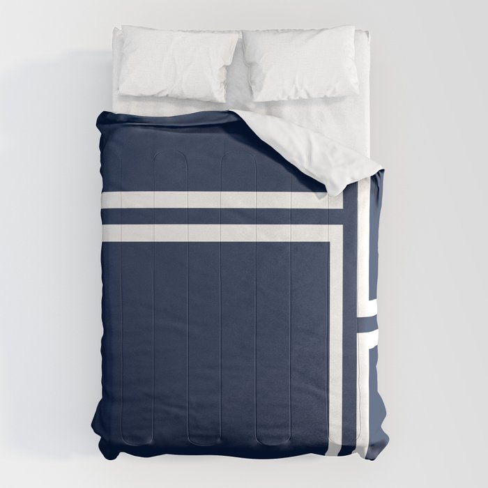 Strong Deco - Minimalist Geometric Pattern in White and Nautical Navy Blue Comforter Gallery Image 6