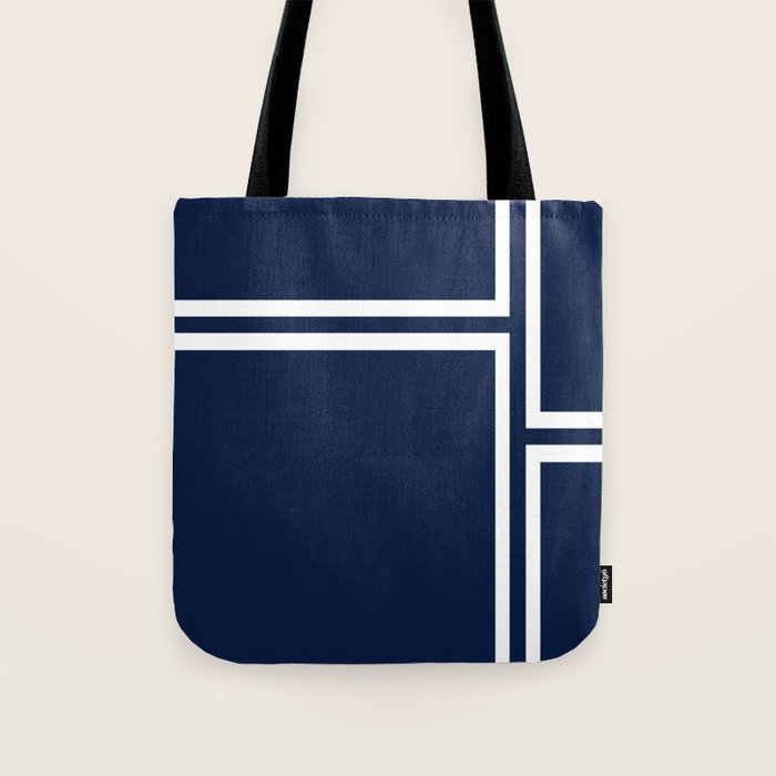 Strong Deco - Minimalist Geometric Pattern in White and Nautical Navy Blue Tote Bag Gallery Image 1