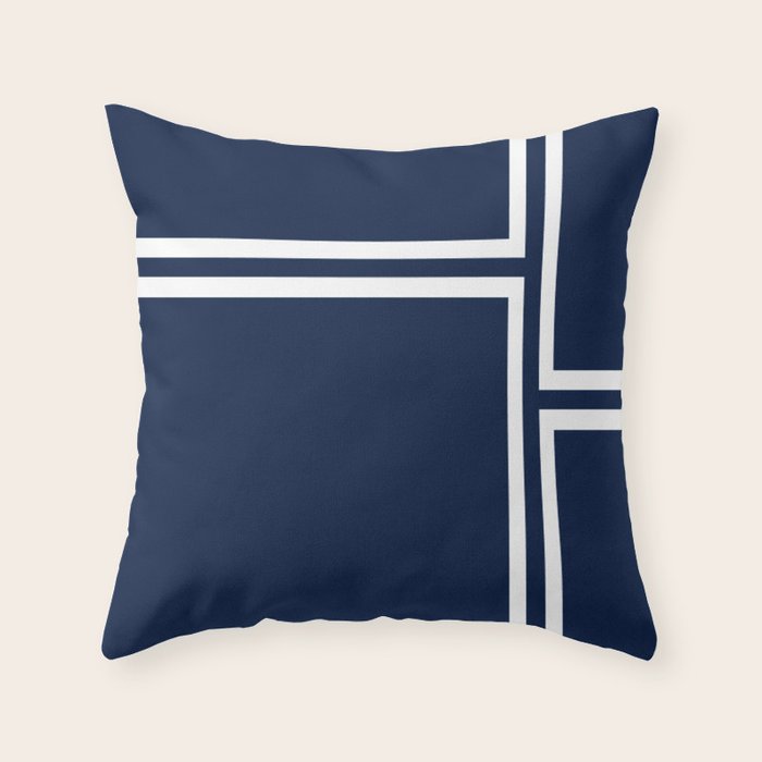 Strong Deco - Minimalist Geometric Pattern in White and Nautical Navy Blue Throw Pillow Gallery Image 1