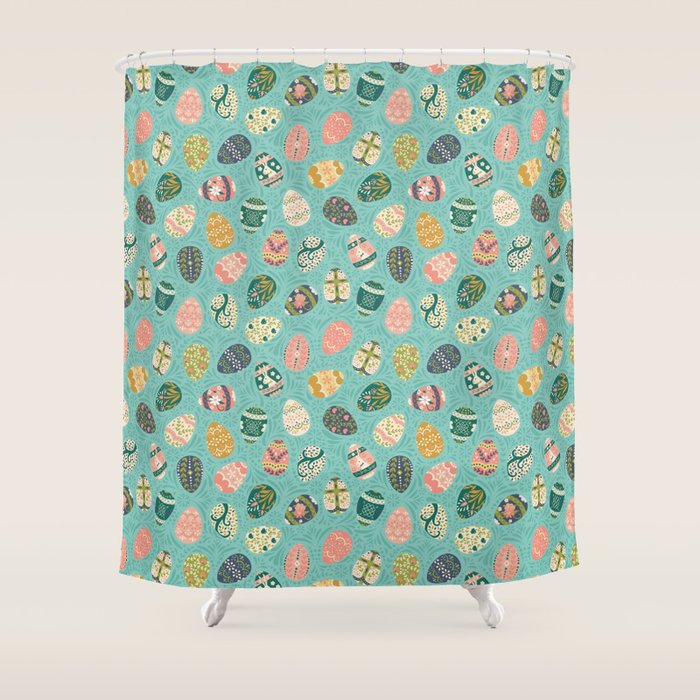 Floral Easter Eggs - Aqua Shower Curtain Gallery Image 1