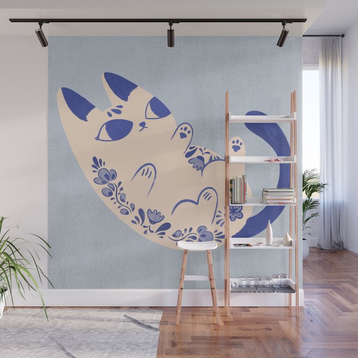 Purrcelin Cat Butt - Charming Delft Pottery Kitty Wall Mural Gallery Image 1