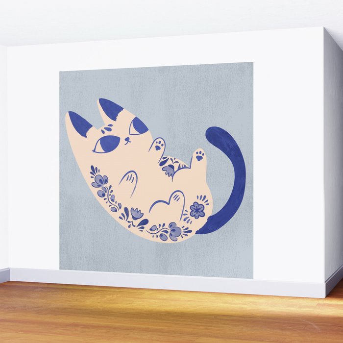 Purrcelin Cat Butt - Charming Delft Pottery Kitty Wall Mural Gallery Image 2