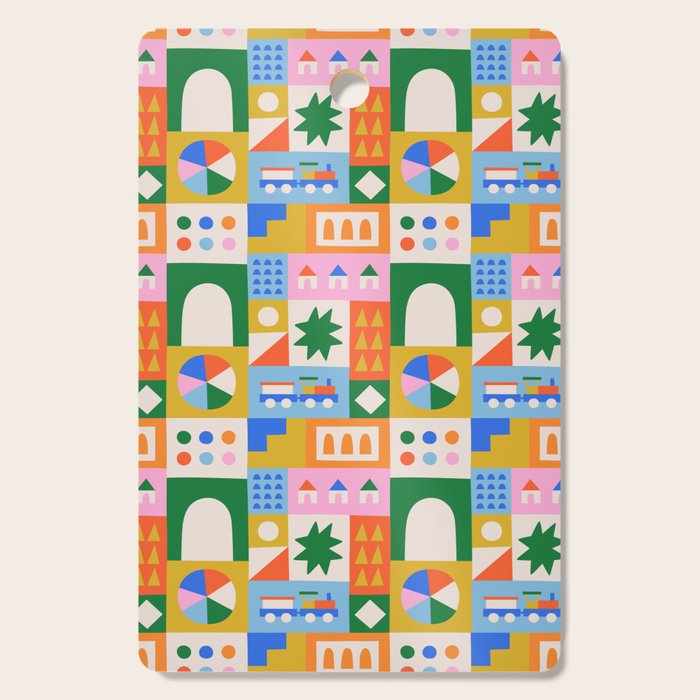 Colorful nordic children toy doodle art pattern Cutting Board Gallery Image 1