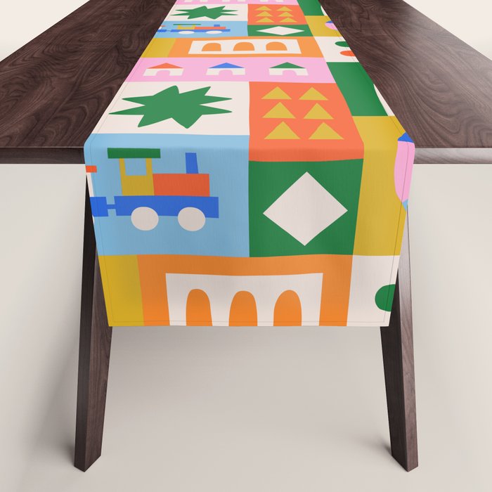 Colorful nordic children toy doodle art pattern Table Runner Gallery Image 1