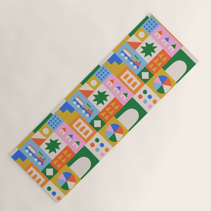 Colorful nordic children toy doodle art pattern Yoga Mat Gallery Image 1