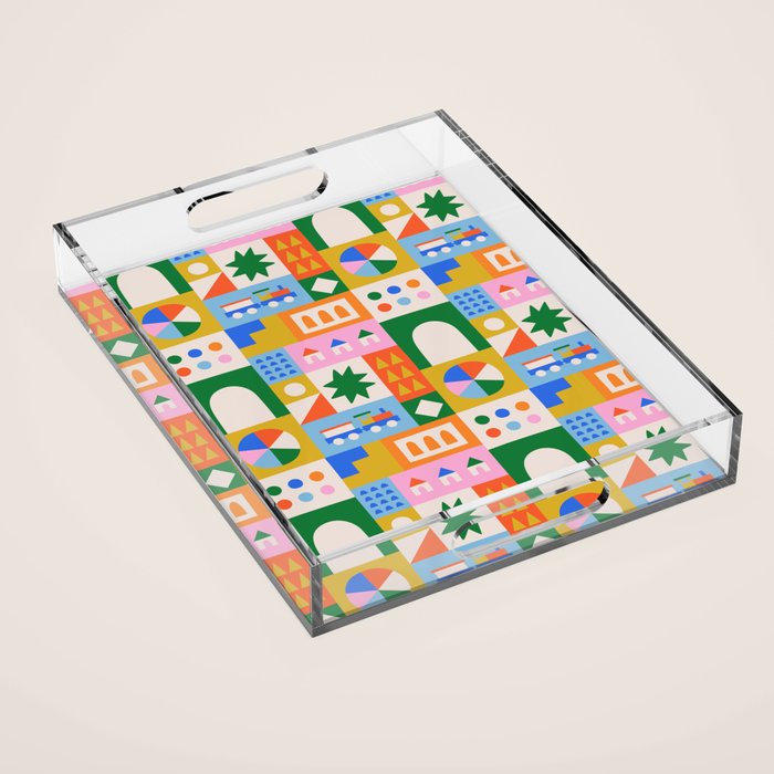 Colorful nordic children toy doodle art pattern Acrylic Tray Gallery Image 1