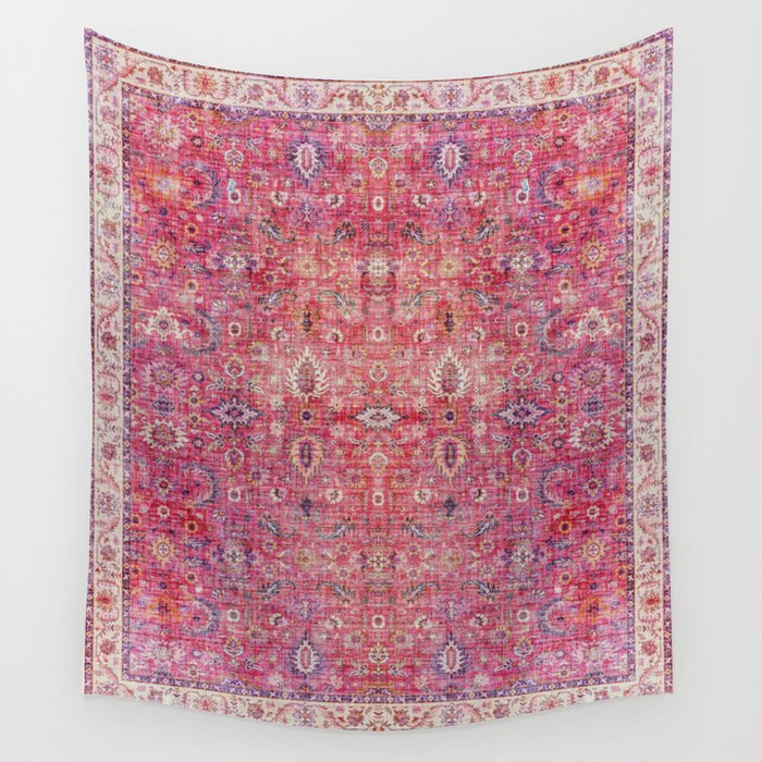 N45 - Pink Vintage Traditional Moroccan Boho & Farmhouse Style Artwork. Wall Tapestry Gallery Image 4