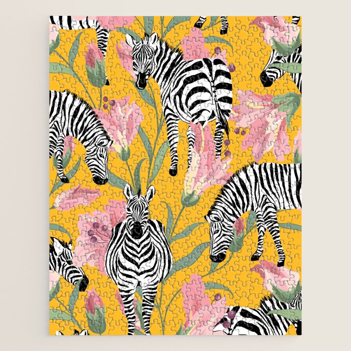 Striped For Life | Zebra Mango Forest | Modern Bohemian Wildlife Jungle | Botanical Nature Jigsaw Puzzle Gallery Image 1