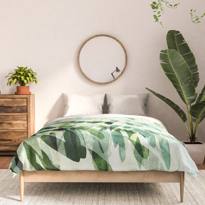 fresh summer rain abstract watercolor leaves Comforter Gallery Image 3