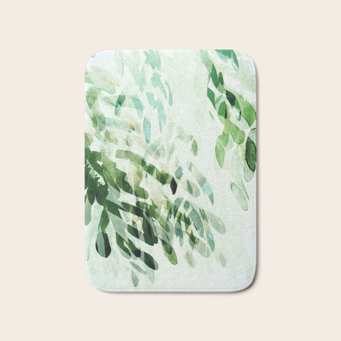 fresh summer rain abstract watercolor leaves Bath Mat Gallery Image 1