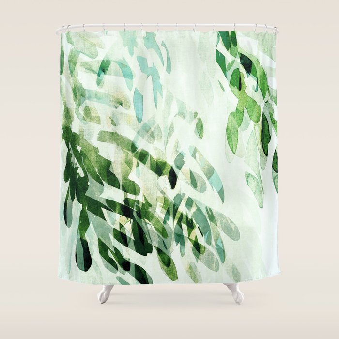 fresh summer rain abstract watercolor leaves Shower Curtain Gallery Image 1