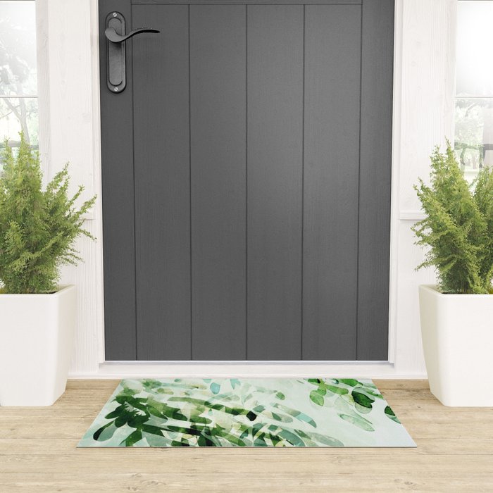 fresh summer rain abstract watercolor leaves Welcome Mat Gallery Image 3