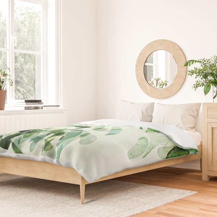 fresh summer rain abstract watercolor leaves Duvet Cover Gallery Image 2