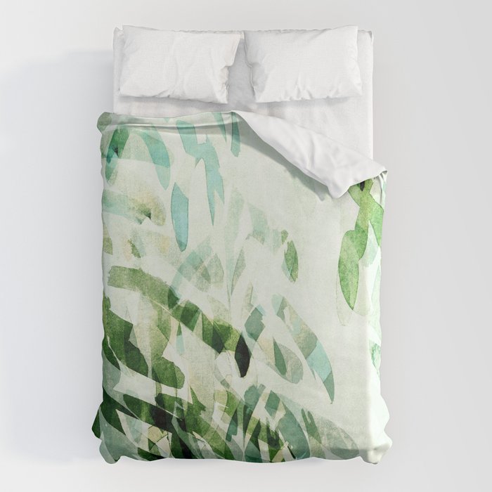 fresh summer rain abstract watercolor leaves Duvet Cover Gallery Image 1