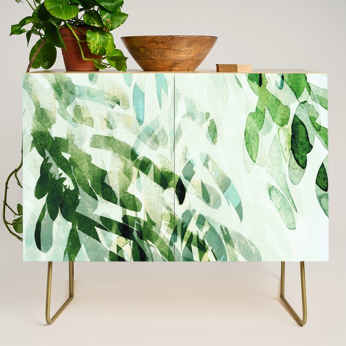 fresh summer rain abstract watercolor leaves Credenza Gallery Image 1