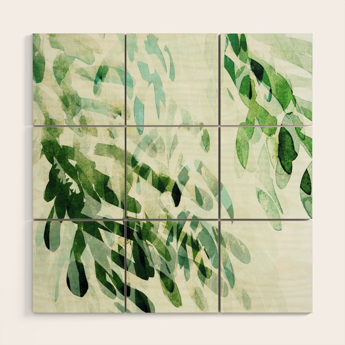 fresh summer rain abstract watercolor leaves Wood Wall Art Gallery Image 1