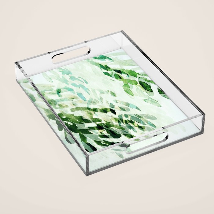 fresh summer rain abstract watercolor leaves Acrylic Tray Gallery Image 1