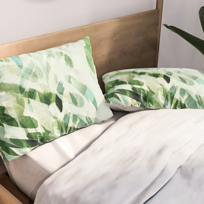 fresh summer rain abstract watercolor leaves Pillow Sham Gallery Image 2