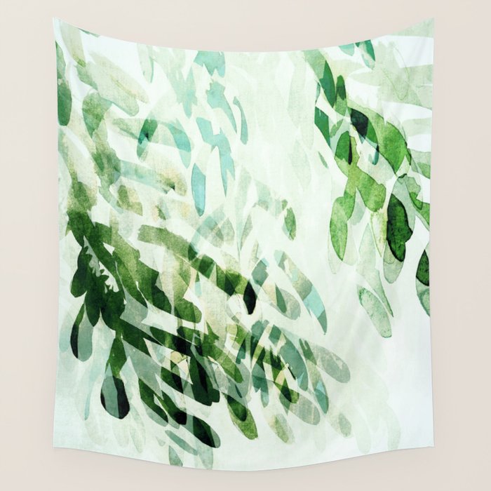 fresh summer rain abstract watercolor leaves Wall Tapestry Gallery Image 4