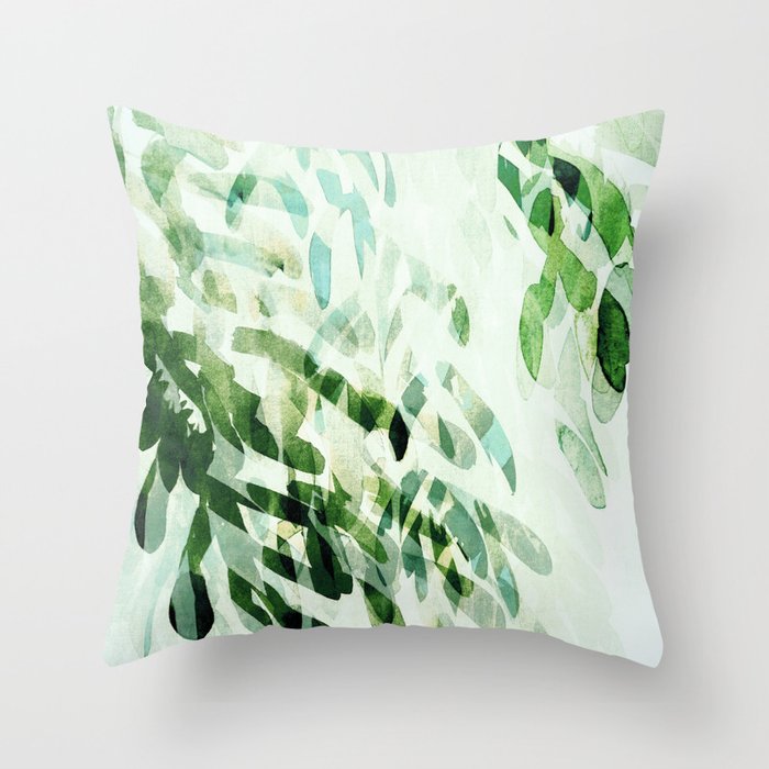 fresh summer rain abstract watercolor leaves Throw Pillow Gallery Image 6
