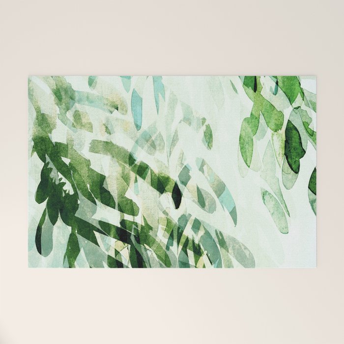 fresh summer rain abstract watercolor leaves Welcome Mat Gallery Image 1