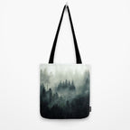 Green misty mountain pine forest in cloudy and rainy - vintage style photo Tote Bag Gallery Image 2