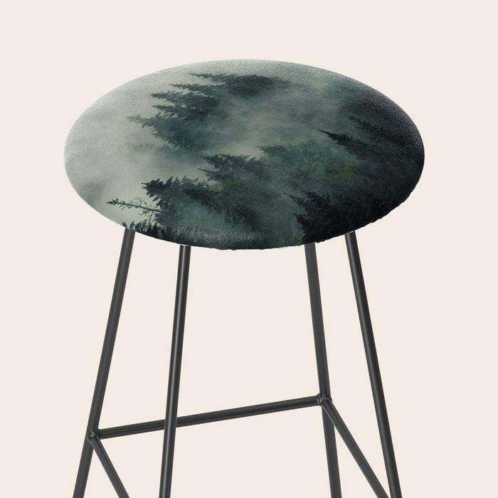 Green misty mountain pine forest in cloudy and rainy - vintage style photo Stool Gallery Image 2
