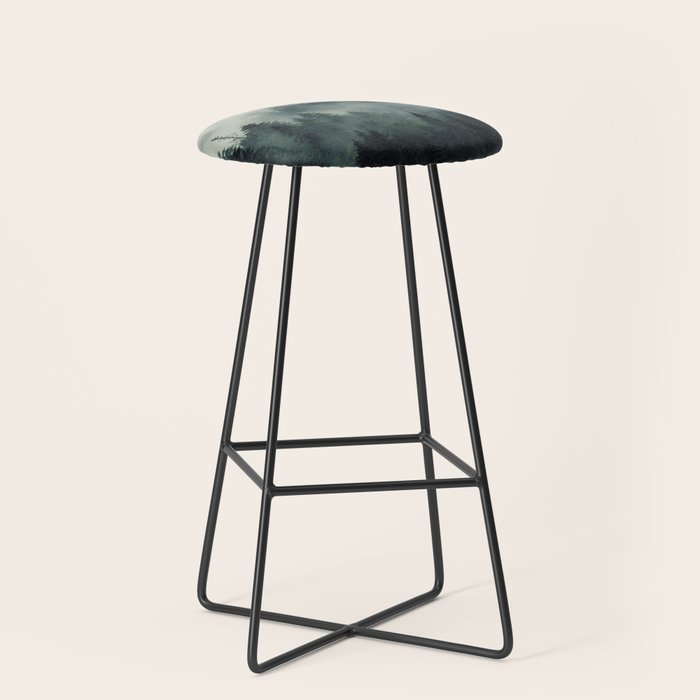 Green misty mountain pine forest in cloudy and rainy - vintage style photo Stool Gallery Image 1