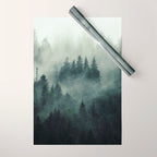 Green misty mountain pine forest in cloudy and rainy - vintage style photo Wrapping Paper Gallery Image 1