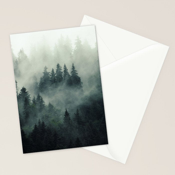 Green misty mountain pine forest in cloudy and rainy - vintage style photo Stationery Card Gallery Image 2