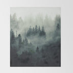 Green misty mountain pine forest in cloudy and rainy - vintage style photo Throw Blanket Gallery Image 2