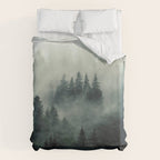 Green misty mountain pine forest in cloudy and rainy - vintage style photo Duvet Cover Gallery Image 6