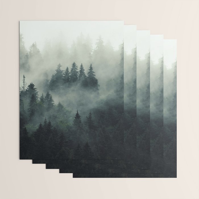 Green misty mountain pine forest in cloudy and rainy - vintage style photo Wrapping Paper Gallery Image 3